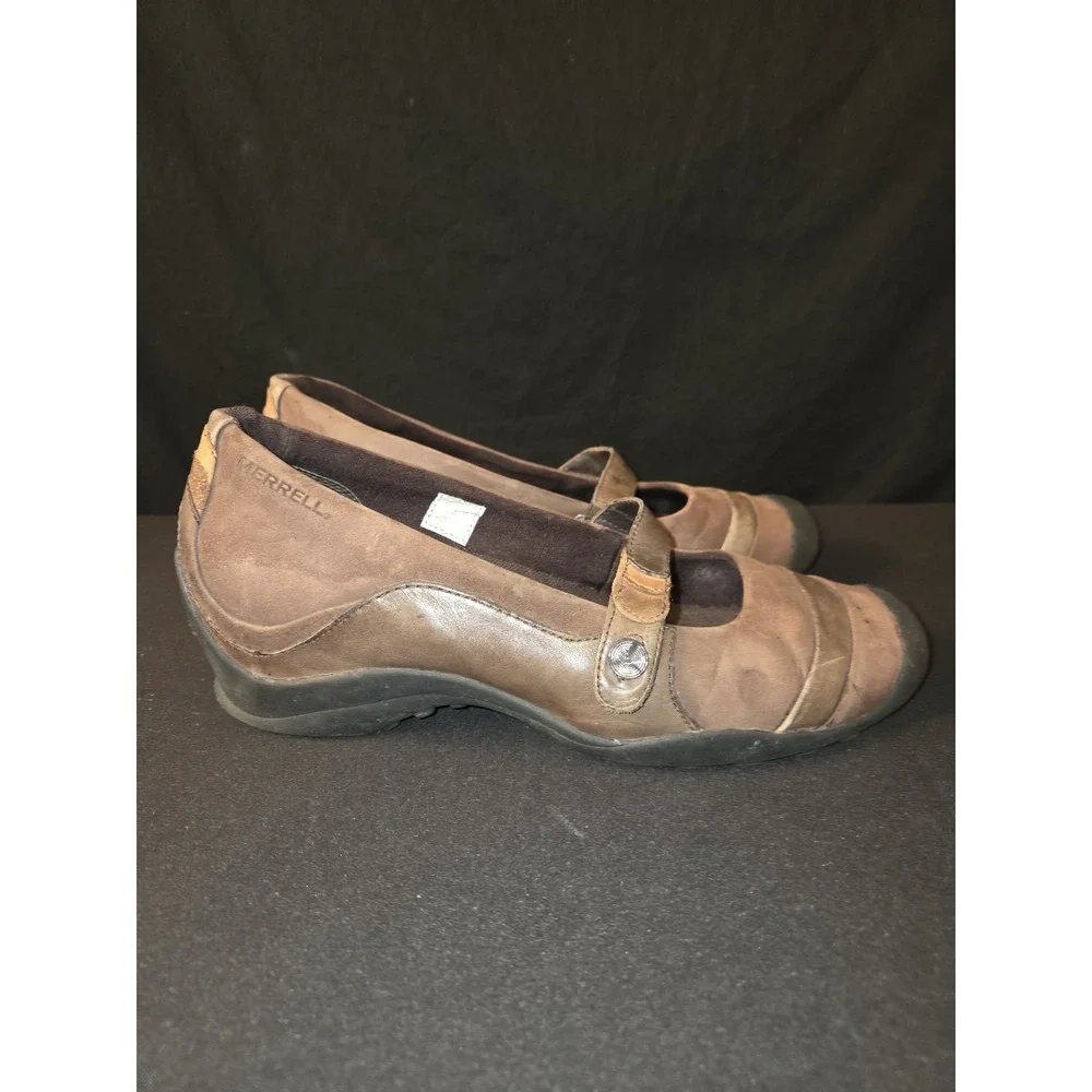 Merrell Eden MJ Mary Jane Multi Brown Ortholite Low Wedge‎ Shoes Women's Size 9